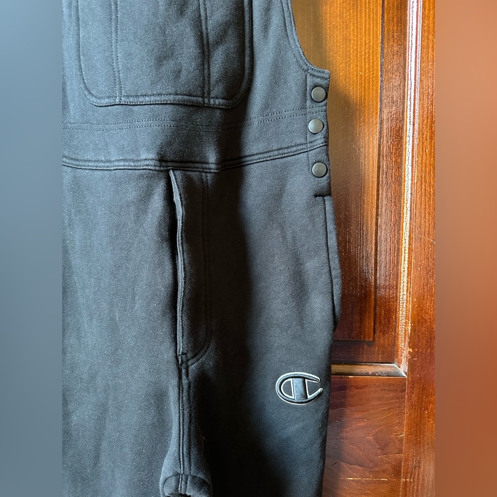 Champion Super Fleece Overalls Mens Sz XS Black Spellout Sweatpants Jogger 30x28 - Picture 5 of 11